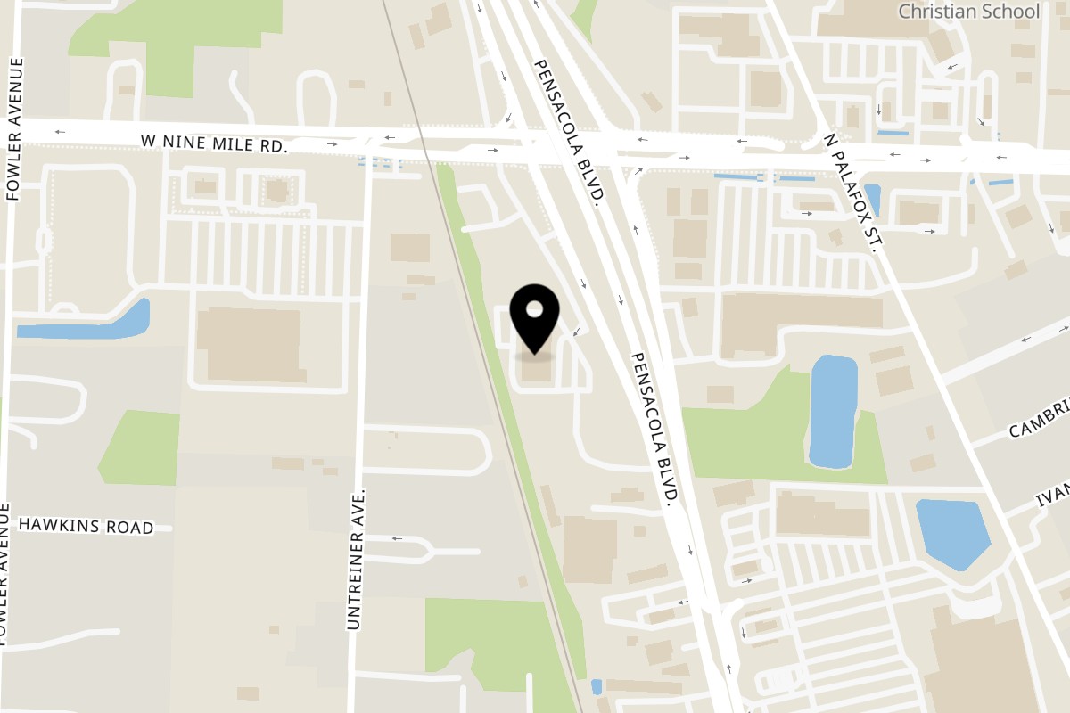 Map showing the location of Vallarta Mexican Grill on 9121 Pensacola Boulevard in Pensacola